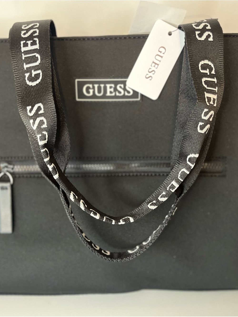 GUESS Black Tote with Branded Ribbon Handles